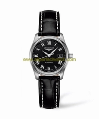 Longines Watches : L2.257.4.51.7 Automatic Black Dial Stainless Steel Case With Black Leather Strap Women Watch
