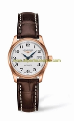 Longines Watches : L2.257.8.78.3 Automatic Whie Dial 18 ct Rose Gold Case With Brown Leather Strap Women Watch