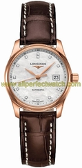Longines Watches : L2.257.8.87.3 Automatic White Dial 18ct Rose Gold Case With Brown Leather Strap Women Watch