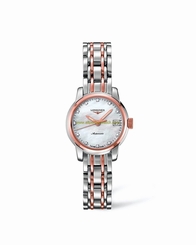 Longines Watches : L2.263.5.88.7 White-mother-of-pearl-diamond Dial Stainless-steel-rose-gold Band Women Watch
