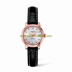 Longines Watches : L2.263.8.72.3 Automatic Black Dial 18ct Rose Gold Case With Black Leather Strap Women Watch