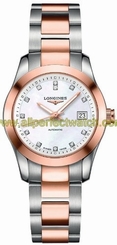 Longines Watches : L2.285.5.87.7 Automatic White Mother of Pearl Diamond Dial 18K Rose Gold and Stainless Steel Women Watch