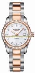 Longines Watches : L2.285.5.88.7 Automatic Mother of Pearl Diamond Dial Diamond Bezel 18ct Rose Gold and Stainless Steel Women Watch