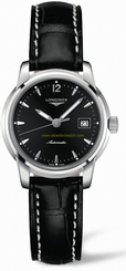 Longines Watches : L2.563.4.52.3 Automatic Black Dial Stainless Steel case With Black Leather Strap Women Watch