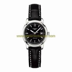 Longines Watches : L2.563.4.59.3 Automatic Black Dial Stainless Steel case With Black Leather Strap Women Watch