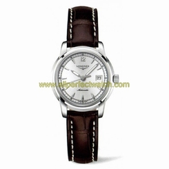 Longines Watches : L2.563.4.79.0 Automatic Silver Dial Stainless Steel Case With Brown Leather Strap Women Watch