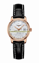Longines Watches : L2.563.9.87.3 Automatic Silver Dial 18ct Rose Gold Case With Black Leather Strap Women Watch