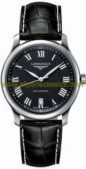 Longines Watches : L2.628.4.51.7 Automatic Roman Numerals Dial Date Black Alligator Strap Men Watch