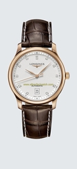 Longines Watches : L2.628.8.77.3 Automatic Diamond Dial 18k Rose Gold Case Brown Leather Men Watch