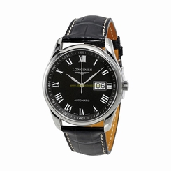 Longines Watches : L2.648.4.51.7 Automatic Roman Numerals Dial Date Black Leather Men Watch