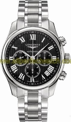 Longines Watches : L2.693.4.51.6 Automatic Brushed And Polished Stainless Steel Black Textured Roman Numeral Chronograph With Date Between 4 And 5 Dial Brushed And Polished Stainless Steel Band Men Watch