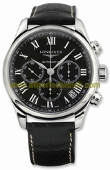 Longines Watches : L2.693.4.51.7 Automatic Black Dial Stainless Steel Case With Black Leather Strap Men Watch