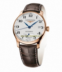 Longines Watches : L2.708.8.78.3 Automatic Silver Dial 18ct Rose Gold Case With Brown Leather Strap Men Watch