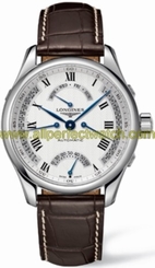 Longines Watches : L2.715.4.71.3 Longines Caliber L698 with Approx. 48 Hr. Power Reserve Polished Stainless Steel White With Retrograde Date Displayed On Right Side Of , Retrograde Seconds At 6, Gmt Second Time Zone Feature On Left Side Dial Brown Crocodi