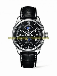 Longines Watches : L2.739.4.51.7 Automatic Retrograde Moonphase Black Leather Men Watch