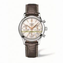 Longines Watches : L2.742.4.76.2 Automatic Chronograph Date Brown Leather Men Watch
