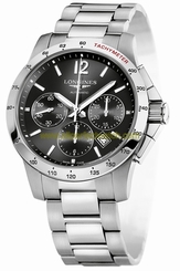 Longines Watches : L2.743.4.56.6 Automatic Brushed And Polished Stainless Steel Black Chronograph With Index Hour Markers Dial Brushed And Polished Stainless Steel Band Men Watch