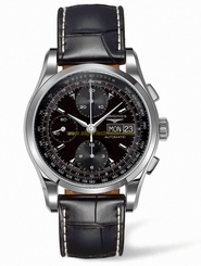 Longines Watches : L2.747.4.52.4 Automatic Heritage 1954 Black Dial Chronograph Day Date Black Leather Men Watch