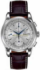 Longines Watches : L2.747.4.72.2 Automatic Heritage 1954 Silver Dial Chronograph Day Date Brown Leather Men Watch