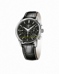 Longines Watches : L2.749.4.52.0 Automatic Black Dial Date Black Leather Men Watch