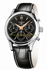 Longines Watches : L2.750.4.56.0 Automatic Date Black Leather Men Watch