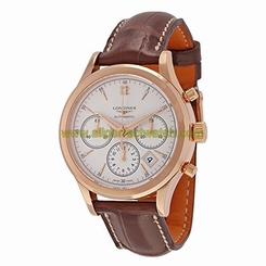 Longines Watches : L2.750.8.76.2 Silver Dial Fixed 18kt Rose Gold Band Men Watch