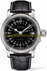 Longines Watches : L2.751.4.53.4 Automatic Black Dial Twenty-Four Hour Black Leather Men Watch