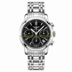 Longines Watches : L2.752.4.52.6 Automatic Chronograph Date Black Dial Stainless Steel Men Watch