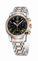 Longines Watches : L2.753.5.52.7 Automatic Chronograph Date Black Dial Stainless Steel and 18ct Rose Gold Men Watch