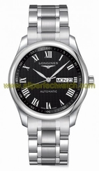 Longines Watches : L2.755.4.51.6 Automatic Black Dial Day Date Roman Numerals Stainless Steel Men Watch
