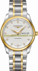 Longines Watches : L2.755.5.77.7 Automatic Silver Diamonds Dial Day Date Stainless Steel and 18ct Gold Men Watch
