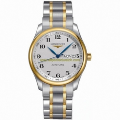 Longines Watches : L2.755.5.78.7 Automatic Silver Dial Day Date Stainless Steel and 18ct Gold Men Watch
