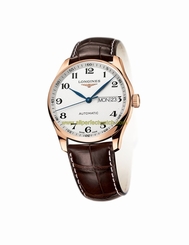 Longines Watches : L2.755.8.78.3 Automatic Silver Dial Day Date 18ct Rose Gold Bezel Brown Leather Men Watch