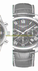 Longines Watches : L2.759.4.51.8 Automatic Chronograph Date Black Leather Men Watch