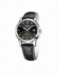 Longines Watches : L2.763.4.52.3 Automatic Black Dial Date Black Leather Men Watch