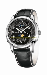 Longines Watches : L2.764.4.53.3 Automatic Black Dial Day Date Small Second Second Time Zone Moon Phase Black Leather Men Watch