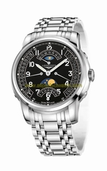 Longines Watches : L2.764.4.53.6 Automatic Black Dial Day Date Small Second Second Time Zone Moon Phase Stainless Steel Men Watch