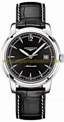 Longines Watches : L2.766.4.59.3 Automatic Black Dial Date Black Leather Men Watch