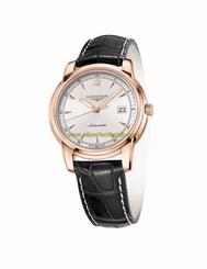 Longines Watches : L2.766.8.79.3 Automatic Silver Dial Date 18ct Rose Gold Bezel Black Leather Men Watch