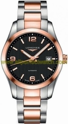 Longines Watches : L2.785.5.56.7 Automatic Black Dial Date 18ct Rose Gold and Stainless Steel Men Watch