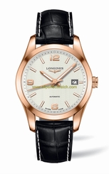 Longines Watches : L2.785.8.76.3 Automatic Analog Date 18ct Rose Gold Case Black Alligator Men Watch