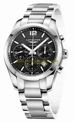 Longines Watches : L2.786.4.56.6 Automatic Chronograph Black Dial Date Stainless Steel Men Watch