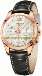 Longines Watches : L2.786.8.76.3 Automatic Chronograph Date 18ct Rose Gold Case Black Alligator Strap Men Watch