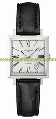 Longines Watches : L2.792.4.71.0 Automatic Roman Numerals Dial Date Black Leather Square Men Watch
