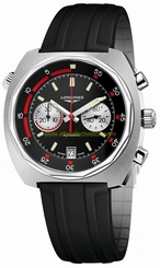 Longines Watches : L2.796.4.52.9 Automatic Chronograph Date Black Rubber Men Watch