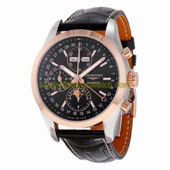 Longines Watches : L2.798.5.52.3 Black Dial Fixed Rose Gold Pvd Band Men Watch