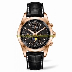 Longines Watches : L2.798.8.52.3 Automatic 18ct Rose Gold Case Black Alligator Strap Men Watch