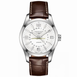 Longines Watches : L2.799.4.76.3 Automatic GMT Date Brown Leather Men Watch