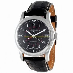 Longines Watches : L2.831.4.53.2 Automatic Black Dial Date Black Alligator Men Watch