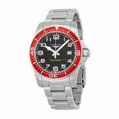 Longines Watches : L36894596 Black Dial Uni-directional Rotating Red Band Men Watch
